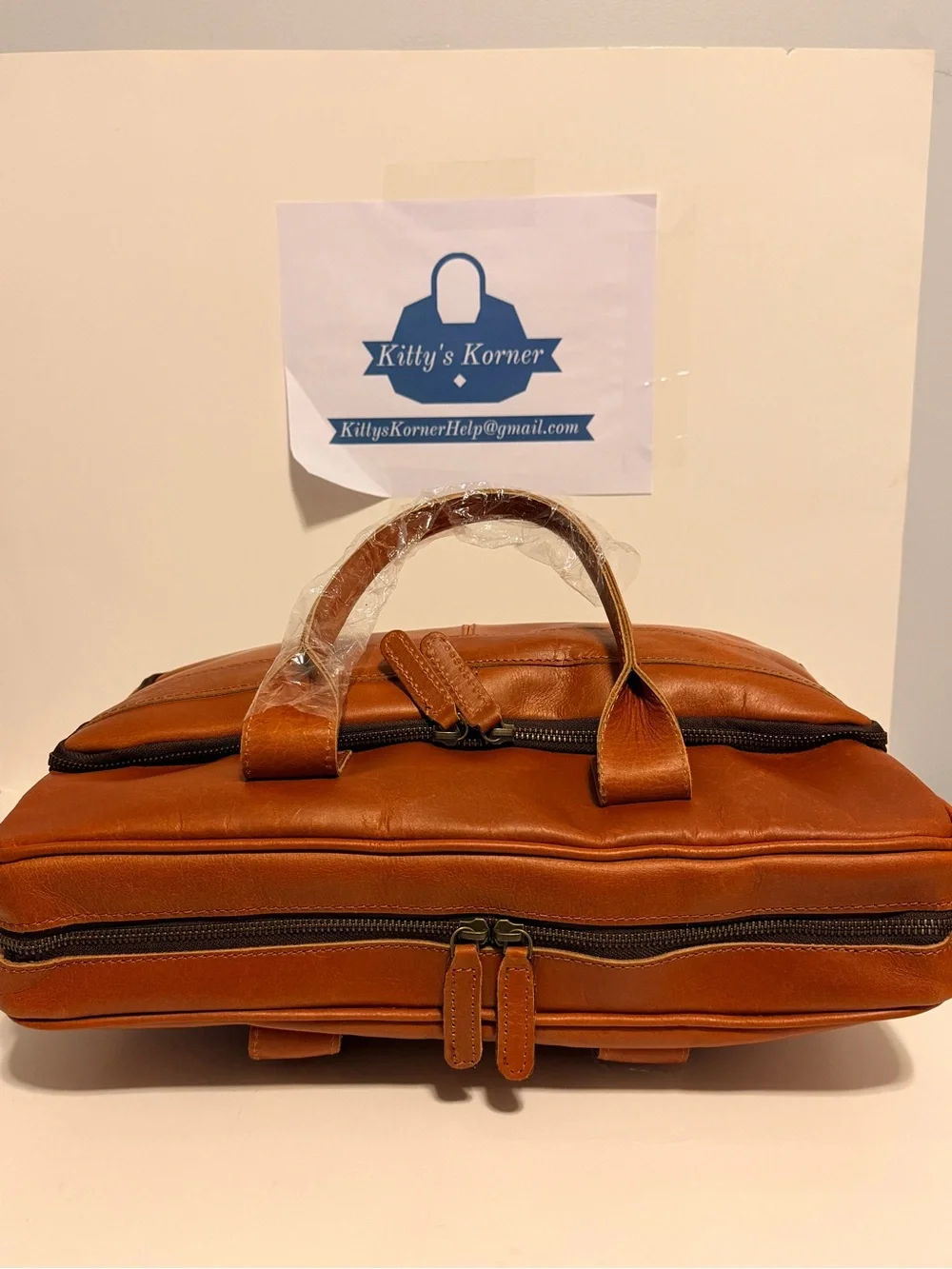 NWOT VC Vintage Couture Leather Briefcase Bag-Light Brown